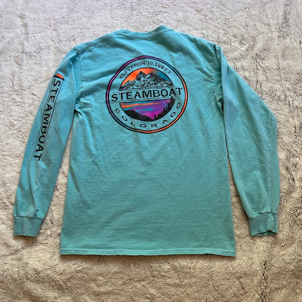 Vintage Steamboat Colorado Graphic Long Sleeve Tee - Teal